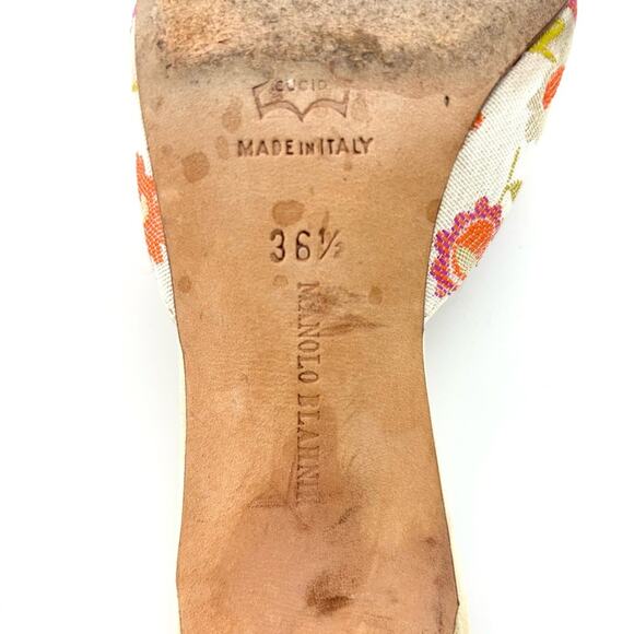 Manolo Blahnik Retro Vintage Floral Applique Pointed Toe Kitten Heel Mules 36.5 - Picture 6 of 6